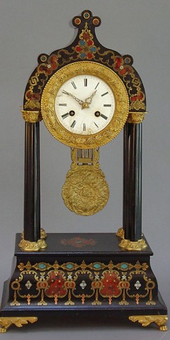 French Mantel Clock with Boulle Style Decoration