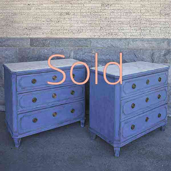 Pair of Neoclassical Chests in Blue Paint